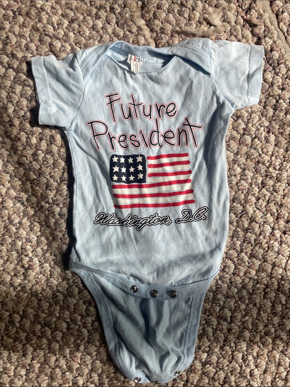 Alstyle Light Blue 'Future President' Onesie with American Flag
